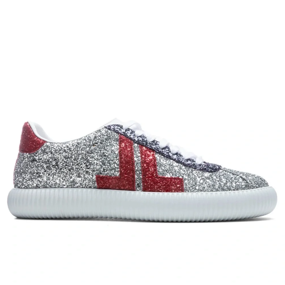 LANVIN GLEN LOW TOP SNEAKERS - SILVER/RED
